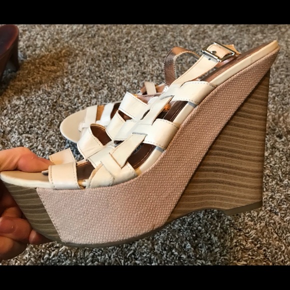 BCBG Cream Summer Wedge Sandals - Picture 2 of 6